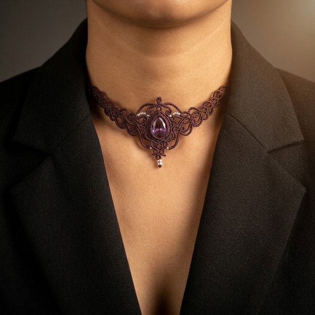 Colier Choker Princess Vintage Micromacrame Cristal Swarovski