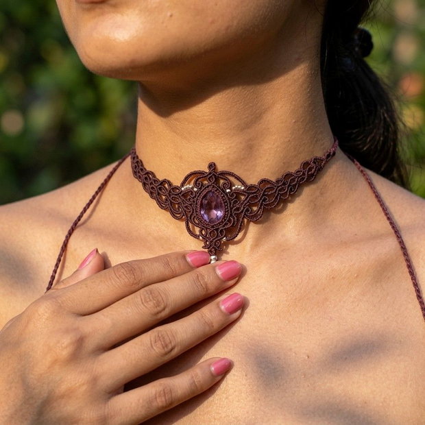Colier Choker Princess Vintage Micromacrame Cristal Swarovski