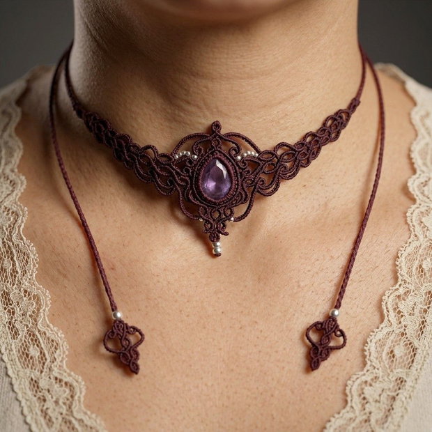 Colier Choker Princess Vintage Micromacrame Cristal Swarovski