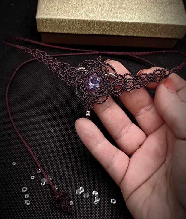Colier Choker Princess Vintage Micromacrame Cristal Swarovski