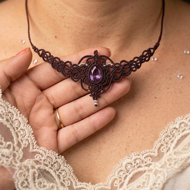Colier Choker Princess Vintage Micromacrame Cristal Swarovski