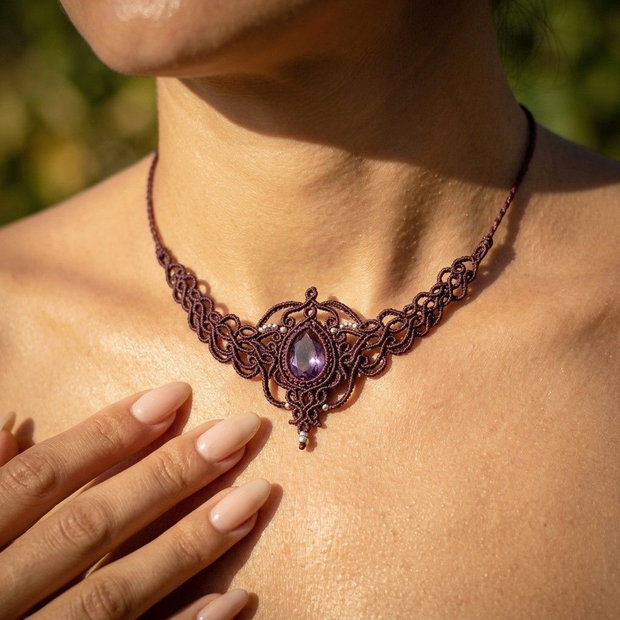 Colier Choker Princess Vintage Micromacrame Cristal Swarovski