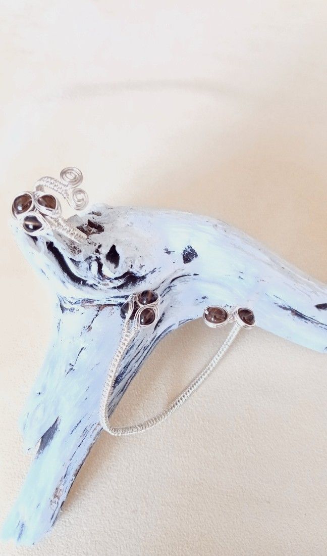 Set Handmade Wire Wrapped  Placat Argint & Cuarț Fumuriu