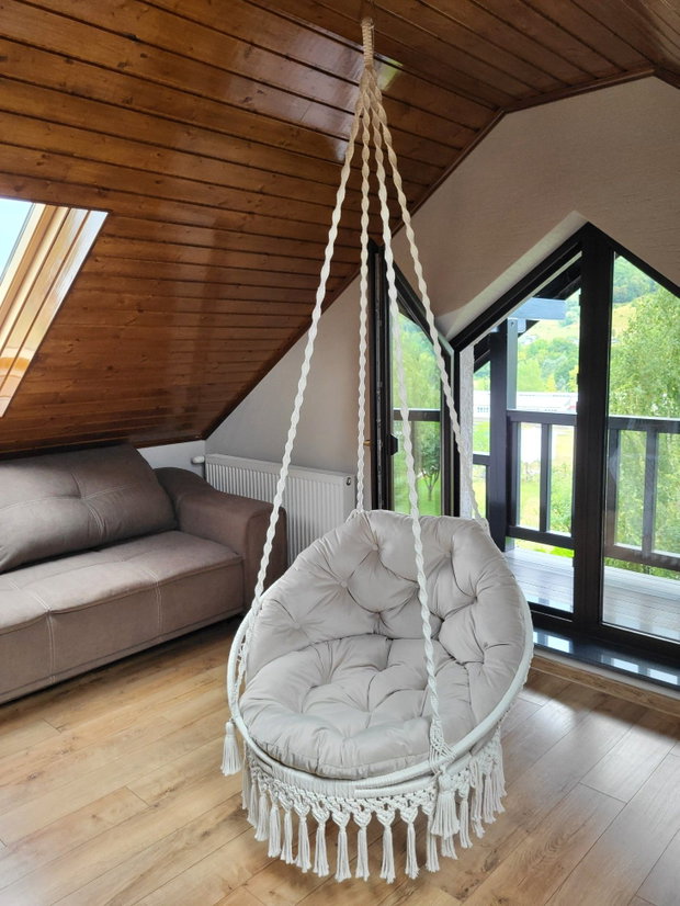 Leagăn hamac suspendat, scaun tip balansoar, bumbac 100%, stil boho, interior/exterior
