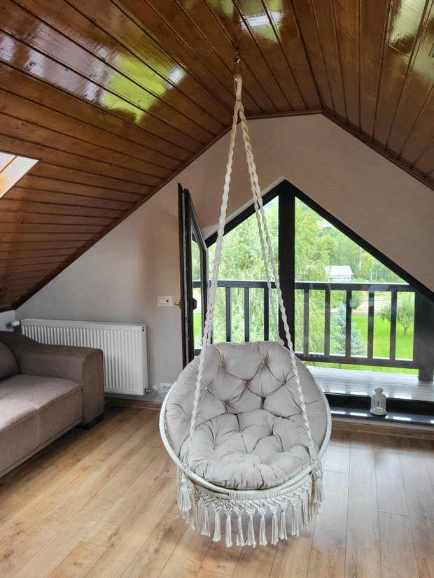 Leagăn hamac suspendat, scaun tip balansoar, bumbac 100%, stil boho, interior/exterior