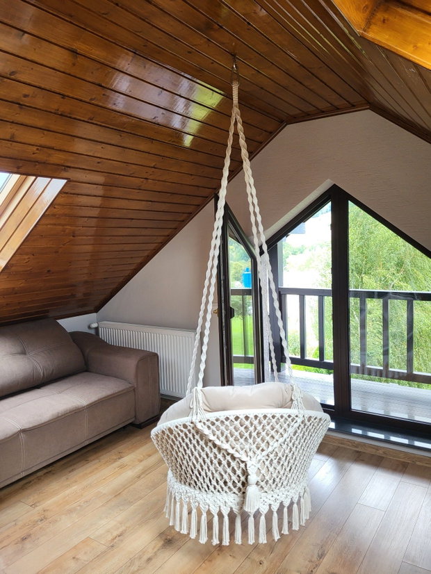 Leagăn hamac suspendat, scaun tip balansoar, bumbac 100%, stil boho, interior/exterior
