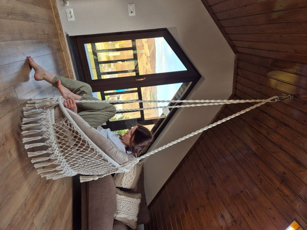 Leagăn hamac suspendat, scaun tip balansoar, bumbac 100%, stil boho, interior/exterior