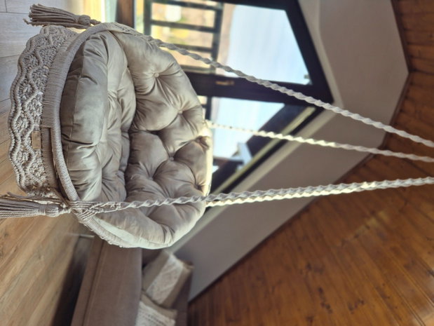Leagăn hamac suspendat, scaun tip balansoar, bumbac 100%, stil boho, interior/exterior