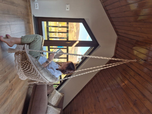 Leagăn hamac suspendat, scaun tip balansoar, bumbac 100%, stil boho, interior/exterior