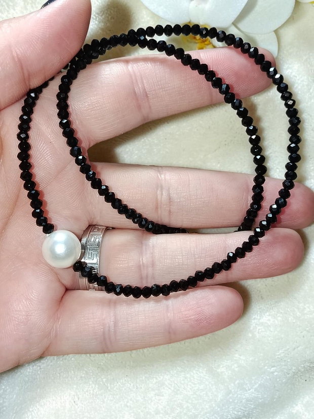 Colier Choker Cristale Negre Și Perlă Mallorca