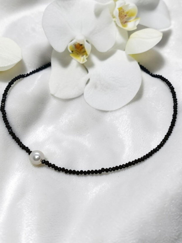 Colier Choker Cristale Negre Și Perlă Mallorca