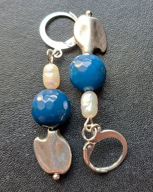 Cercei agate/perle de cultura, tortite inox placat cu argint 925