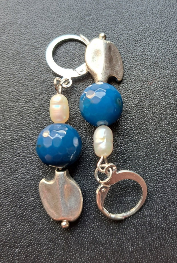 Cercei agate/perle de cultura, tortite inox placat cu argint 925