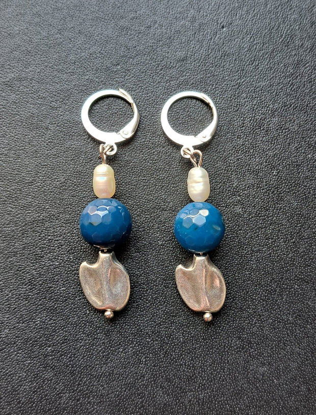 Cercei agate/perle de cultura, tortite inox placat cu argint 925