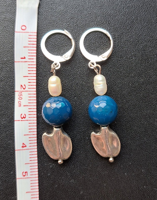 Cercei agate/perle de cultura, tortite inox placat cu argint 925