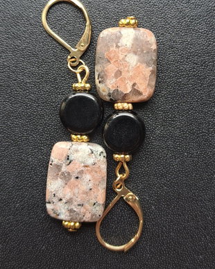 Cercei feldspat/onix, tortite otel inoxidabil placat cu aur 24 K