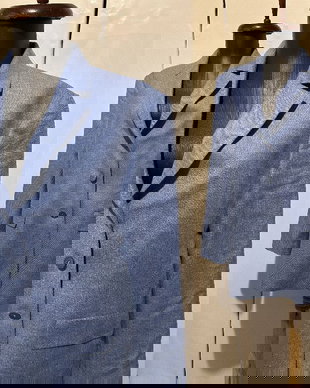 Sacou stofă albastră din mătase, in și vâscoză