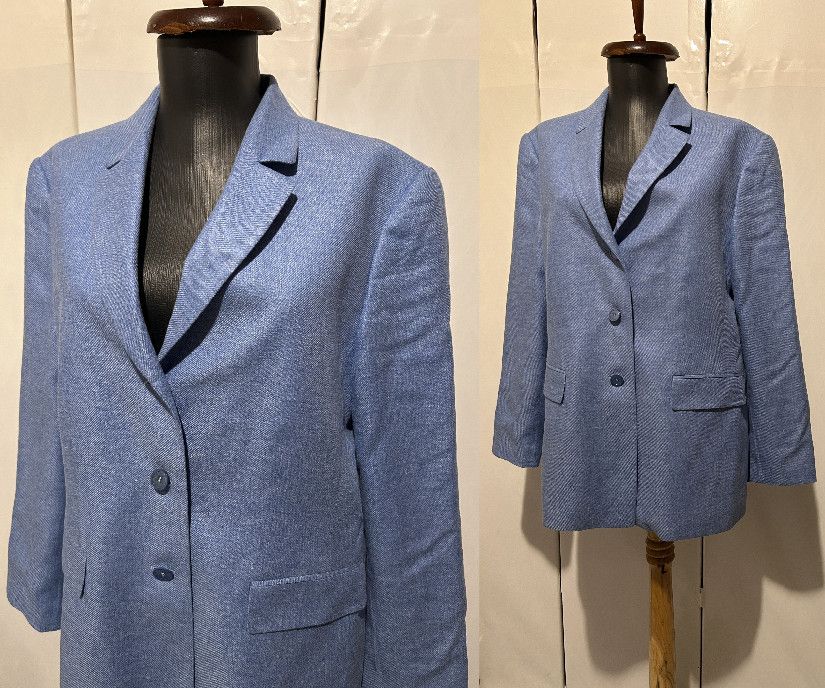 Sacou stofă albastră din mătase, in și vâscoză