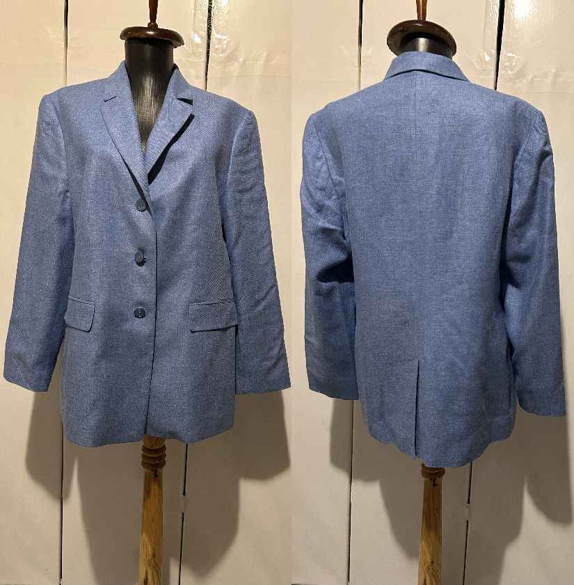 Sacou stofă albastră din mătase, in și vâscoză