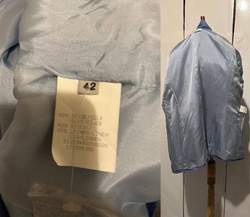 Sacou stofă albastră din mătase, in și vâscoză