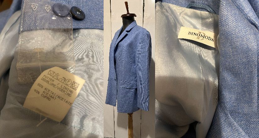 Sacou stofă albastră din mătase, in și vâscoză