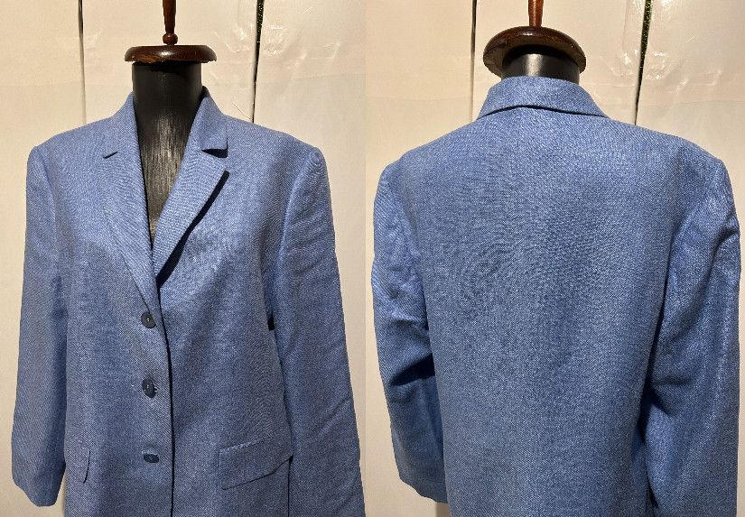 Sacou stofă albastră din mătase, in și vâscoză