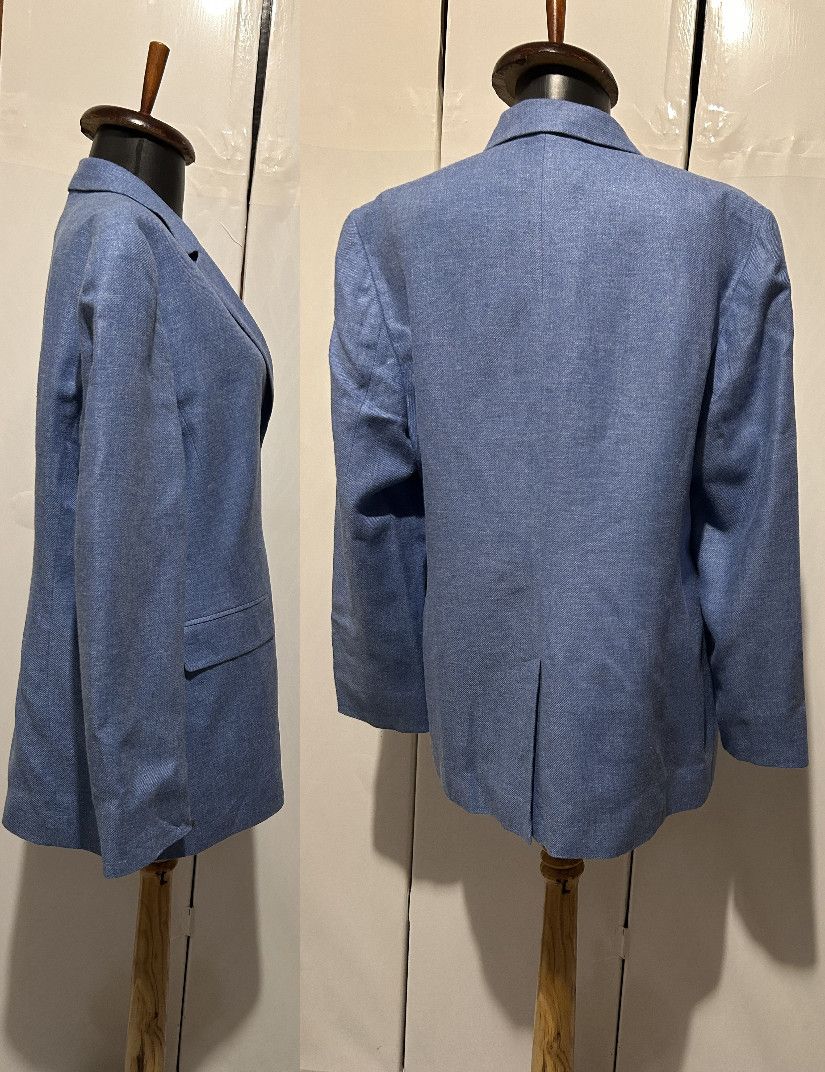 Sacou stofă albastră din mătase, in și vâscoză