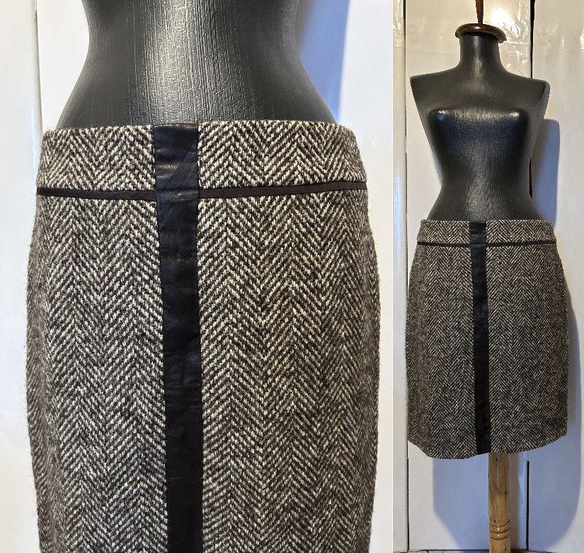 Fustă stofă lână și piele naturală MaxMara