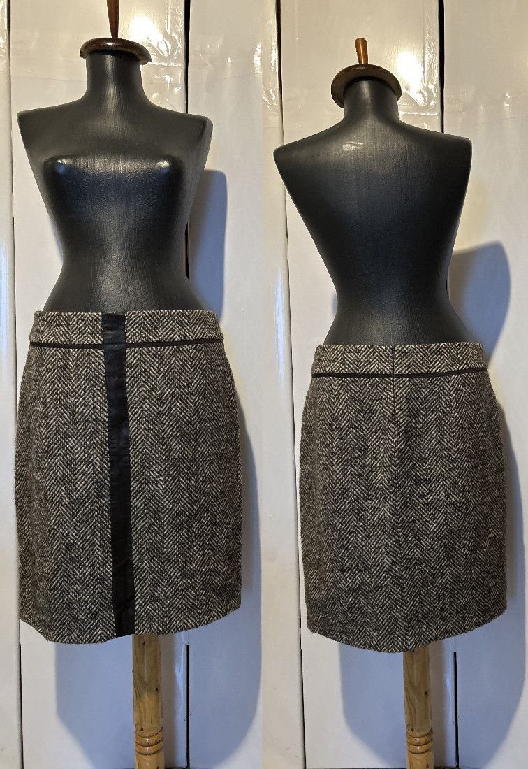 Fustă stofă lână și piele naturală MaxMara