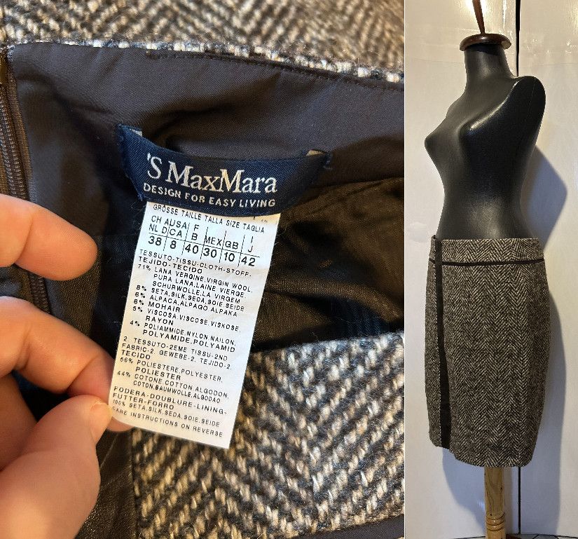 Fustă stofă lână și piele naturală MaxMara
