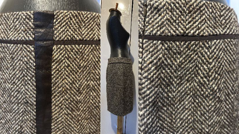 Fustă stofă lână și piele naturală MaxMara