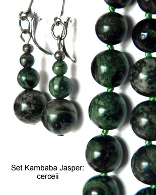 Colier, cercei cu Jasp Kambaba, verde profund, seturi bijuterii handmade (139)