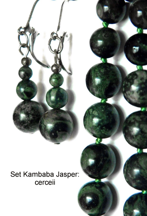 Colier, cercei cu Jasp Kambaba, verde profund, seturi bijuterii handmade (139)