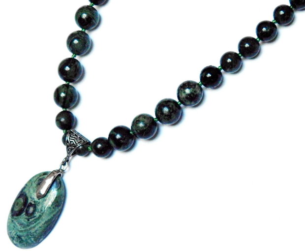 Colier, cercei cu Jasp Kambaba, verde profund, seturi bijuterii handmade (139)