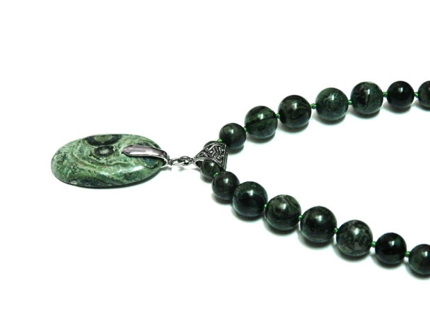 Colier, cercei cu Jasp Kambaba, verde profund, seturi bijuterii handmade (139)