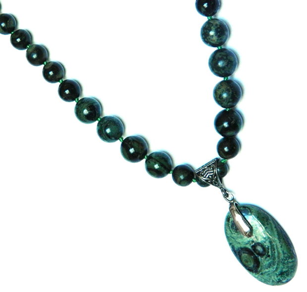 Colier, cercei cu Jasp Kambaba, verde profund, seturi bijuterii handmade (139)