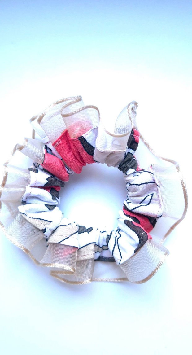 Scrunchie-elastic de par din bumbac cu margine din satin