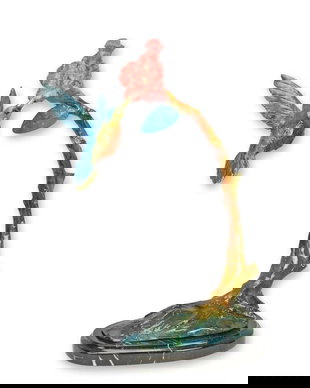 Colibri pe floare-statueta din bronz cu soclu marmura