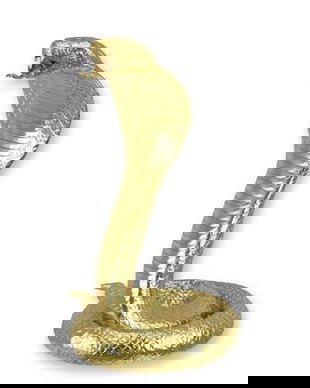 Cobra aurie-statueta din bronz cu soclu marmura