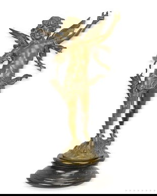 Cupidon-statueta din bronz cu un soclu din marmura