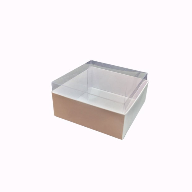 Set 10 cutii cadou 8x8x4 cm  carton alb + capac transparent acetofan  pentru bijuterii, dulciuri, handmade