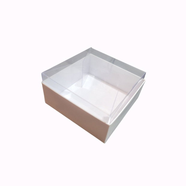 Set 10 cutii cadou 8x8x4 cm  carton alb + capac transparent acetofan  pentru bijuterii, dulciuri, handmade