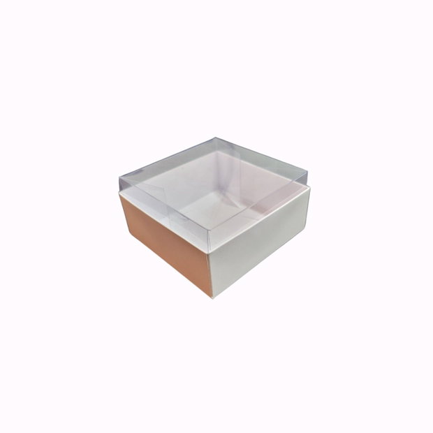 Set 10 cutii cadou 8x8x4 cm  carton alb + capac transparent acetofan  pentru bijuterii, dulciuri, handmade
