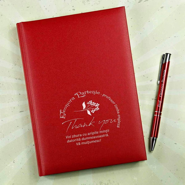 Set Elegant Personalizat Agendă și Pix  Cadou pentru Profesori