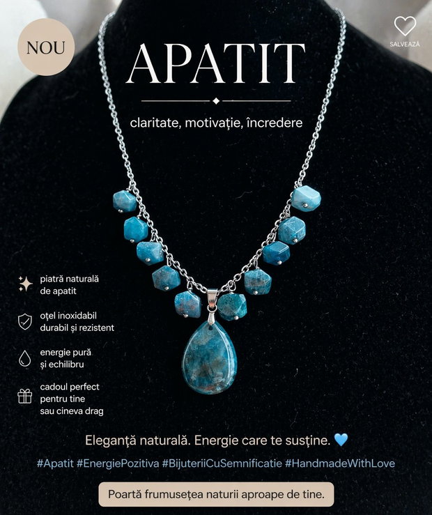 Colier statement din apatit natural - piesă unicat handmade (cod1422)