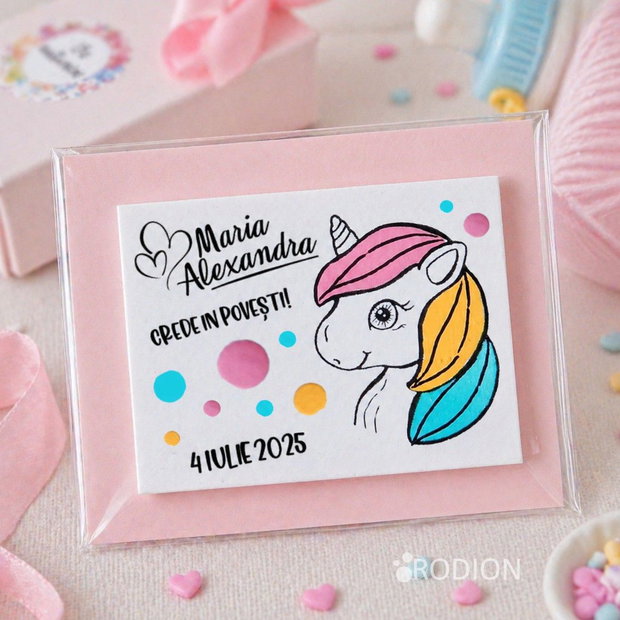 Marturii botez unicorn pictate manual personalizate cu nume