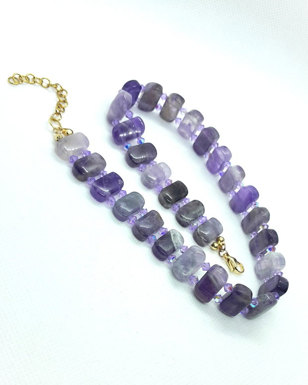 Colier tip chocker cu ametist și cristale Swarovski
