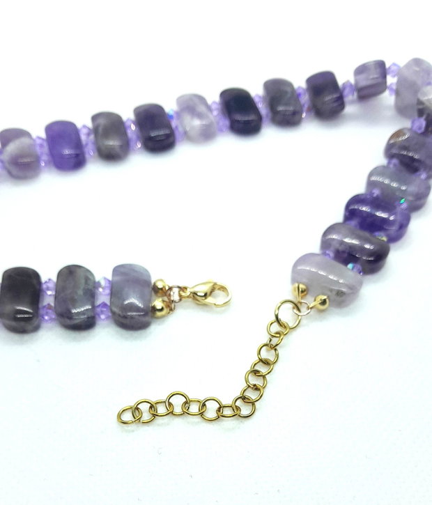 Colier tip chocker cu ametist și cristale Swarovski
