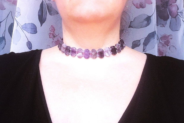 Colier tip chocker cu ametist și cristale Swarovski