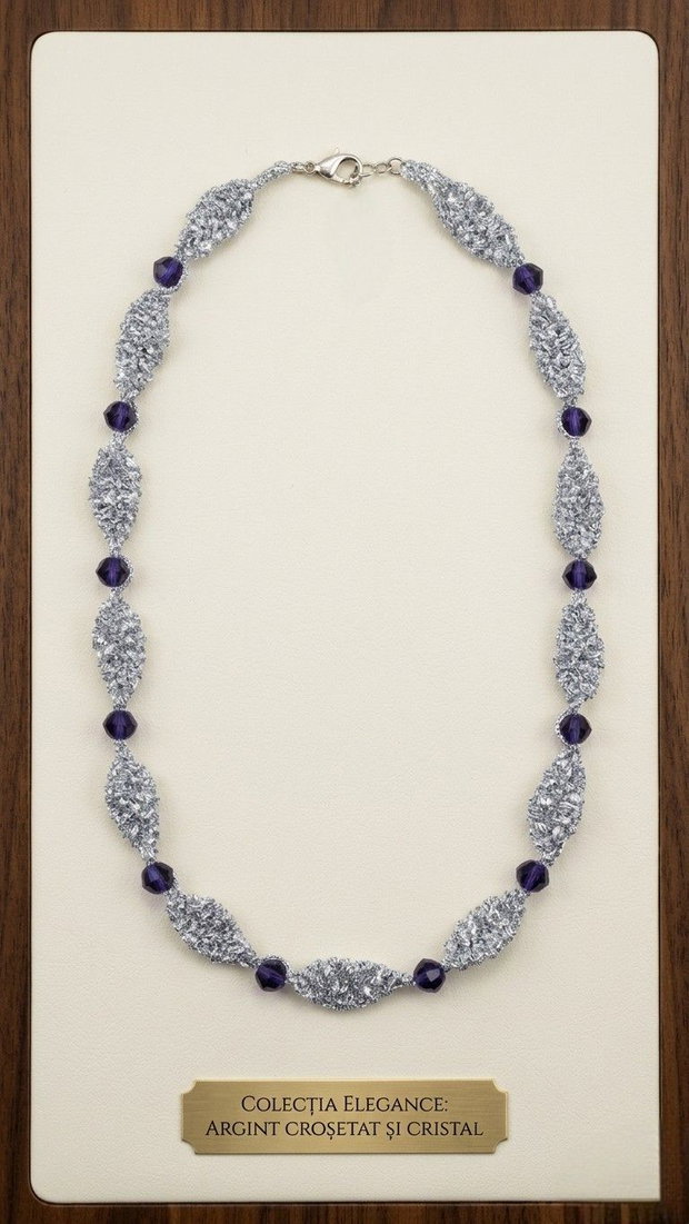 Colier "Elegance" - Argint Croșetat Manual și Cristale Fațetate Violet